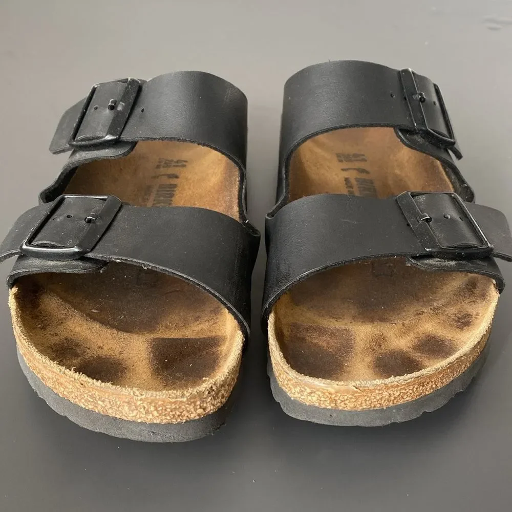 Birkenstock Arizona Birko-Flor Black Leather Sandals US 8-8.5 Boho Coastal Beach